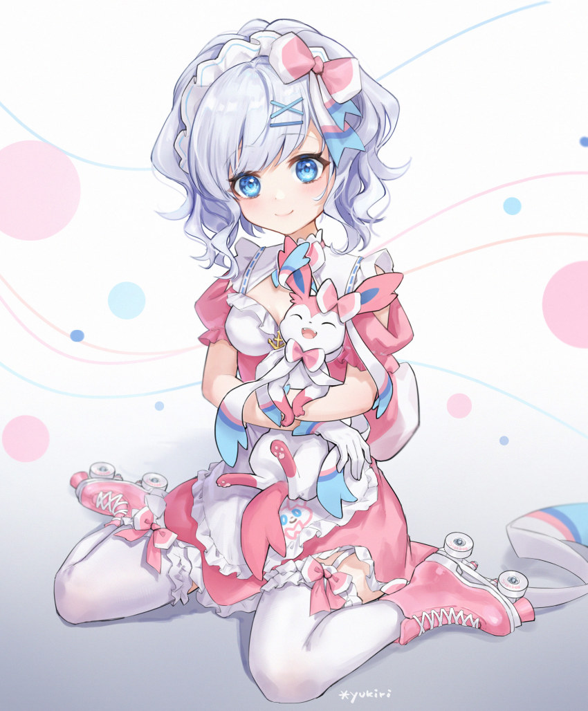 1girl, absurdres, apron, blue_eyes, blush, chinese_commentary, closed_eyes, closed_mouth