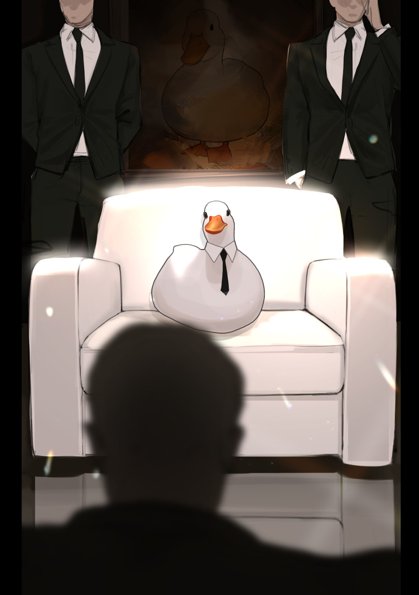 3boys, absurdres, animal, animal_focus, arms_behind_back, bird, black_jacket, black_neckwear