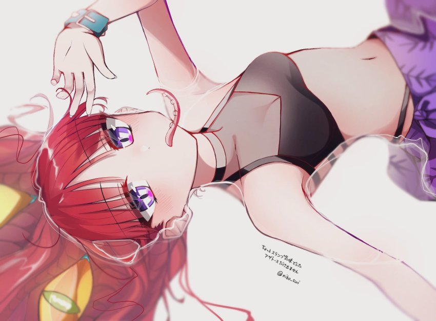 1girl, afloat, arm_up, armpits, azathoth_(monster_strike), bikini, black_bikini, breasts