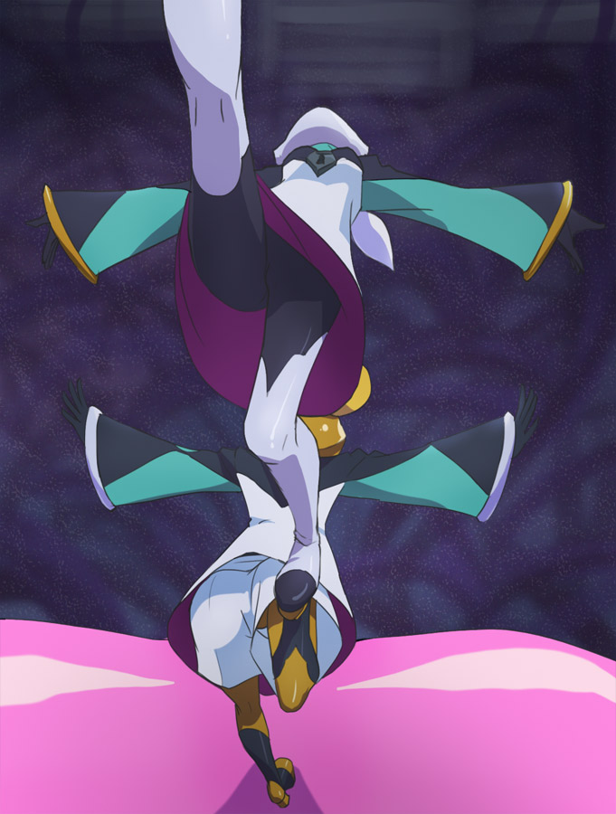 1boy, 1girl, androgynous, animal_ears, ass, breasts, freeze_(precure), from_behind