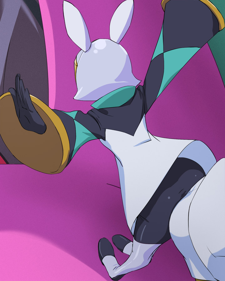 1boy, 1girl, androgynous, animal_ears, ass, ass-to-ass, freeze_(precure), gloves