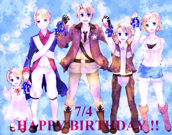 00s, 2girls, 3boys, allied_forces_(hetalia), america_(hetalia), axis_powers_hetalia, blonde_hair, blue_eyes, boots, character_request, denim, denim_shorts, english_text, gender_request, genderswap, glasses, happy, looking_at_viewer, mary_janes, midriff, multiple_boys, multiple_girls, shirt, shoes, short_hair, shorts, tagme, text_focus, tied_shirt