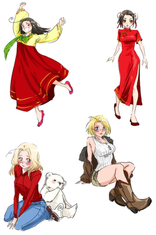 00s, 4girls, ahoge, america_(hetalia), axis_powers_hetalia, beanclam, black_hair, blonde_hair