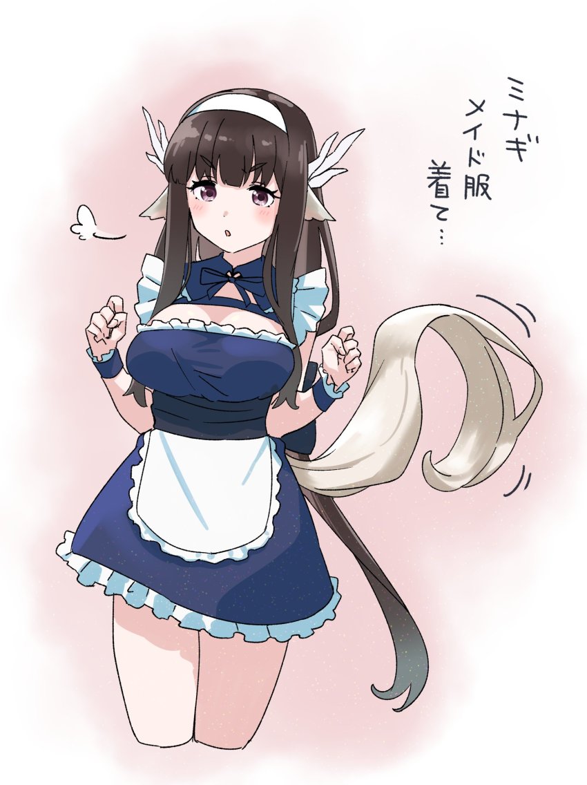 1girl, absurdres, animal_ears, aquaplus, breasts, brown_hair, cleavage, cleavage_cutout