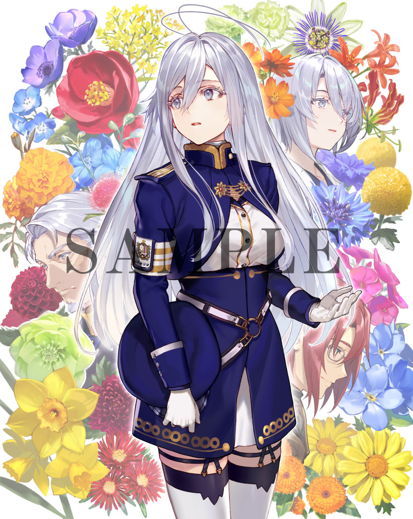 2boys, 2girls, 86_-eightysix-, absurdres, belt, blu-ray_cover, blue_eyes, blue_flower