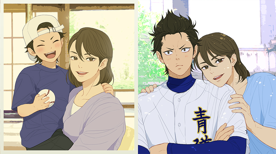 1boy, 1girl, ace_of_diamond, age_progression, backwards_hat, ball, baseball_cap, baseball_jersey