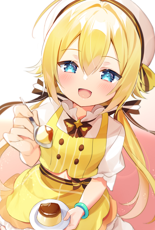 1girl, :d, ahoge, beret, blonde_hair, blue_eyes, chidori_hina, commentary_request