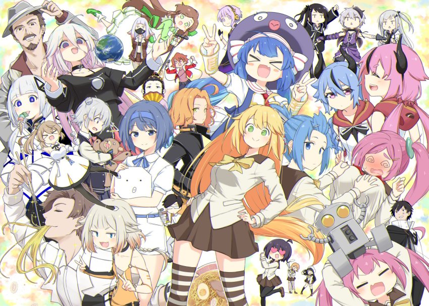 >_<, 2others, 4boys, 6+girls, @_@, ahoge, amane_kana, antenna_hair