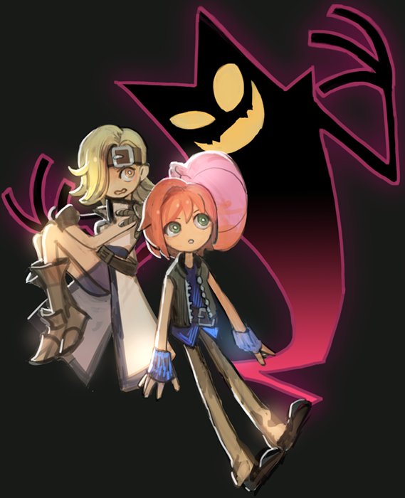 1boy, 1girl, belt, bike_shorts, blonde_hair, boku_to_maou, green_eyes, jacket