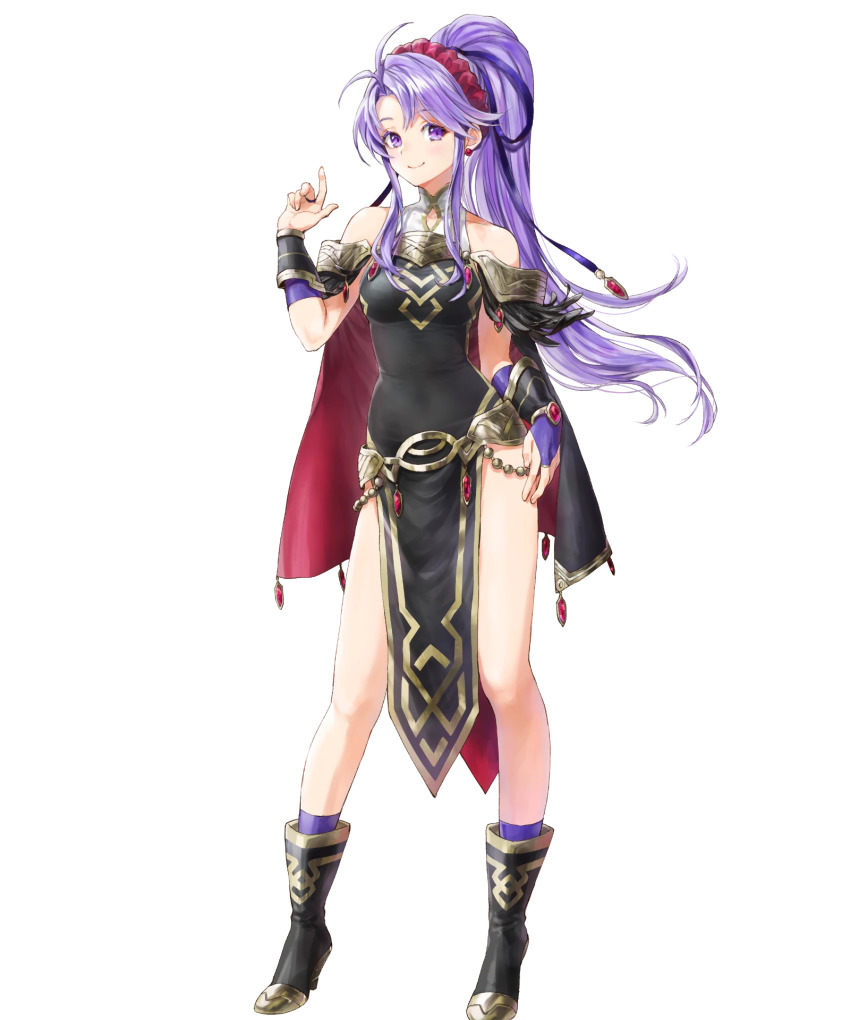 1girl, ankle_boots, boots, bridal_gauntlets, cape, dress, earrings, fire_emblem