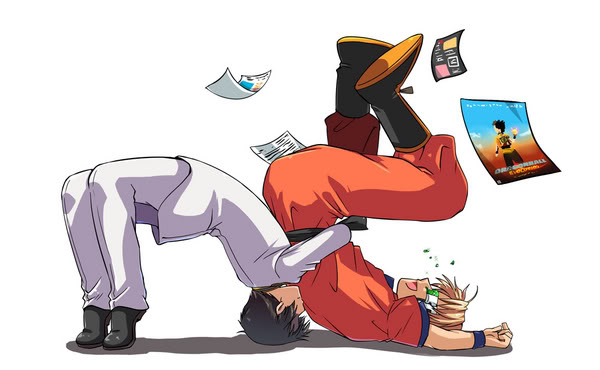 2boys, america_(hetalia), axis_powers_hetalia, black_hair, blonde_hair, cosplay, dragon_ball, dragonball_evolution