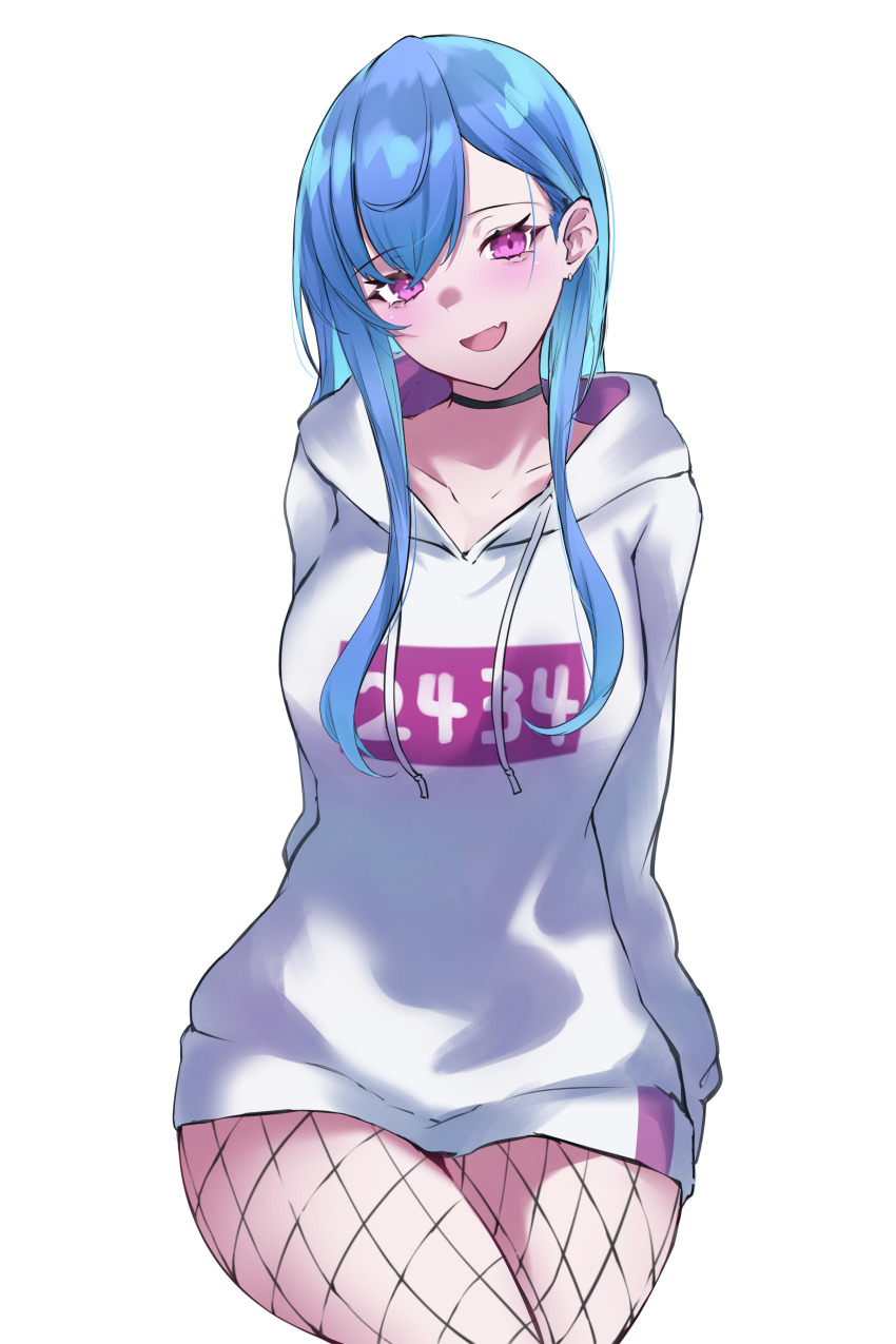 1girl, :d, absurdres, black_choker, blue_hair, blush, breasts, choker