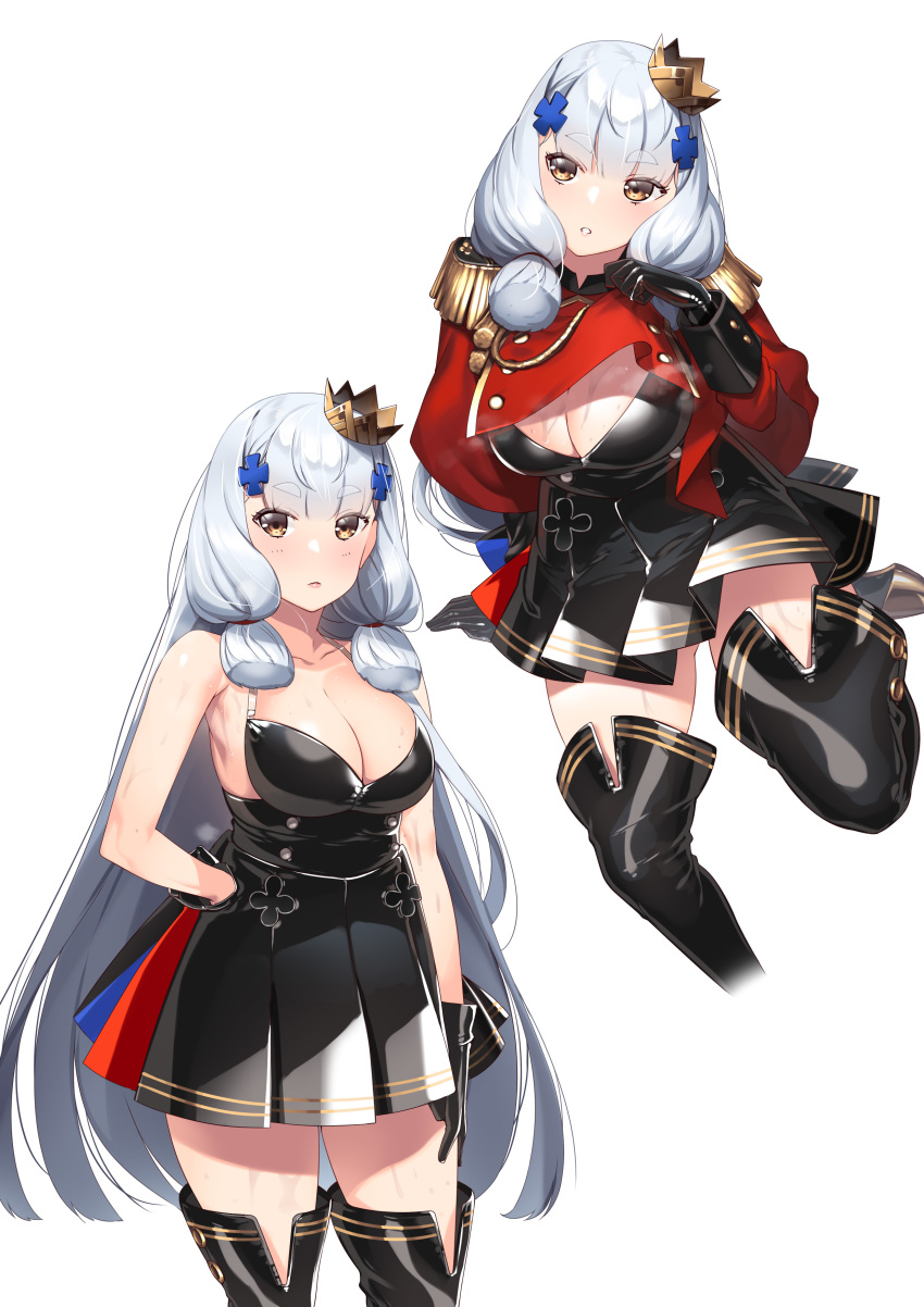 absurdres, black_dress, black_footwear, black_gloves, blunt_bangs, boots, breasts, cosplay