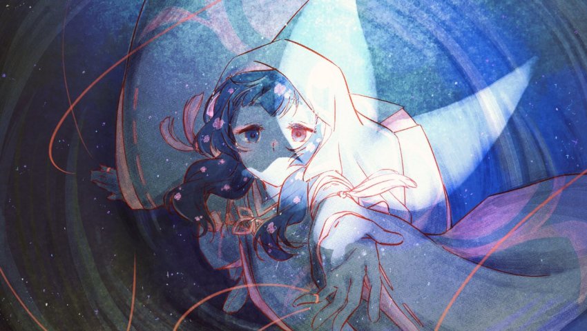 1girl, aquaplus, black_hair, blue_eyes, bug, butterfly, dress, from_above