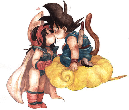1boy, 1girl, aged_down, bad_id, bad_pixiv_id, boots, chi-chi_(dragon_ball), child