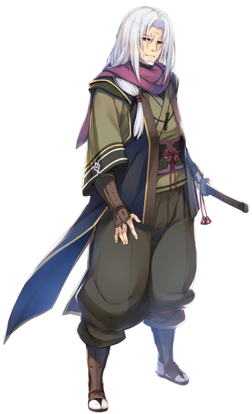 1boy, aged_up, ainu_clothes, aquaplus, beard, brown_eyes, closed_mouth, eyes_visible_through_hair