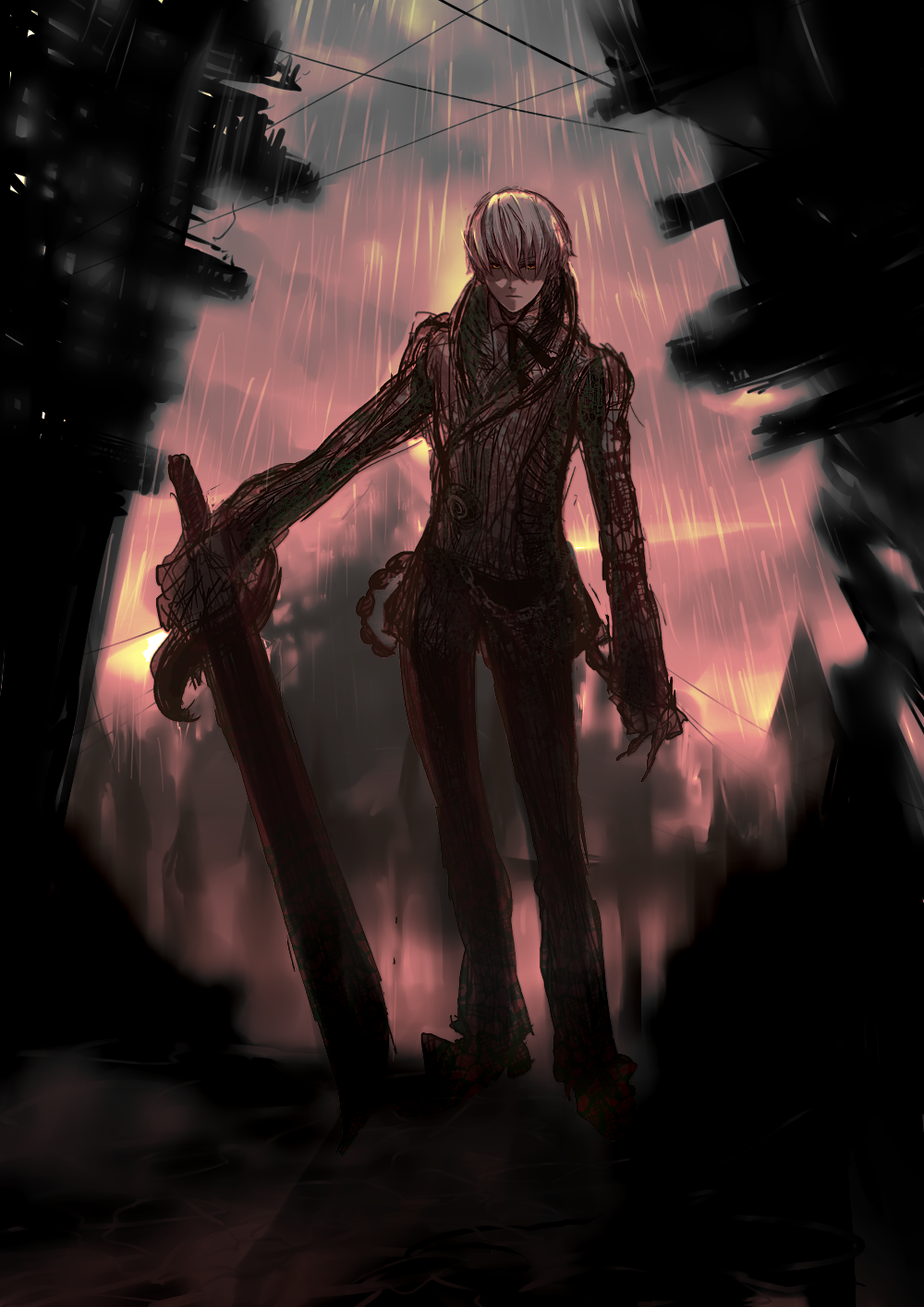 1boy, arute, bad_id, bad_pixiv_id, claws, highres, liarsoft, male_focus, man_with_watch, sekien_no_inganock, solo, steampunk_(liarsoft), sword, weapon