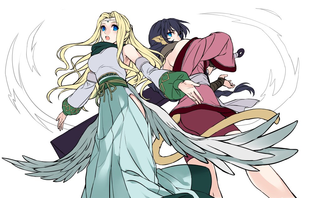 10setuka, 2girls, ainu_clothes, animal_ears, aquaplus, ass, back, blonde_hair