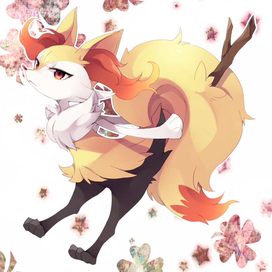 animal_ear_fluff, braixen, closed_mouth, commentary_request, full_body, gen_6_pokemon, kirimi_maguro, nintendo