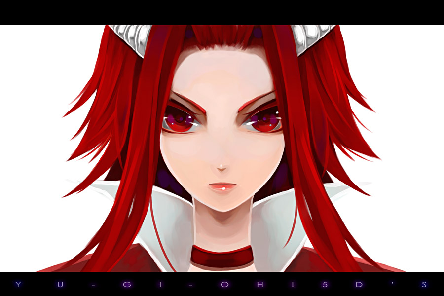 00s, 1girl, choker, izayoi_aki, long_hair, portrait, red_eyes, red_hair