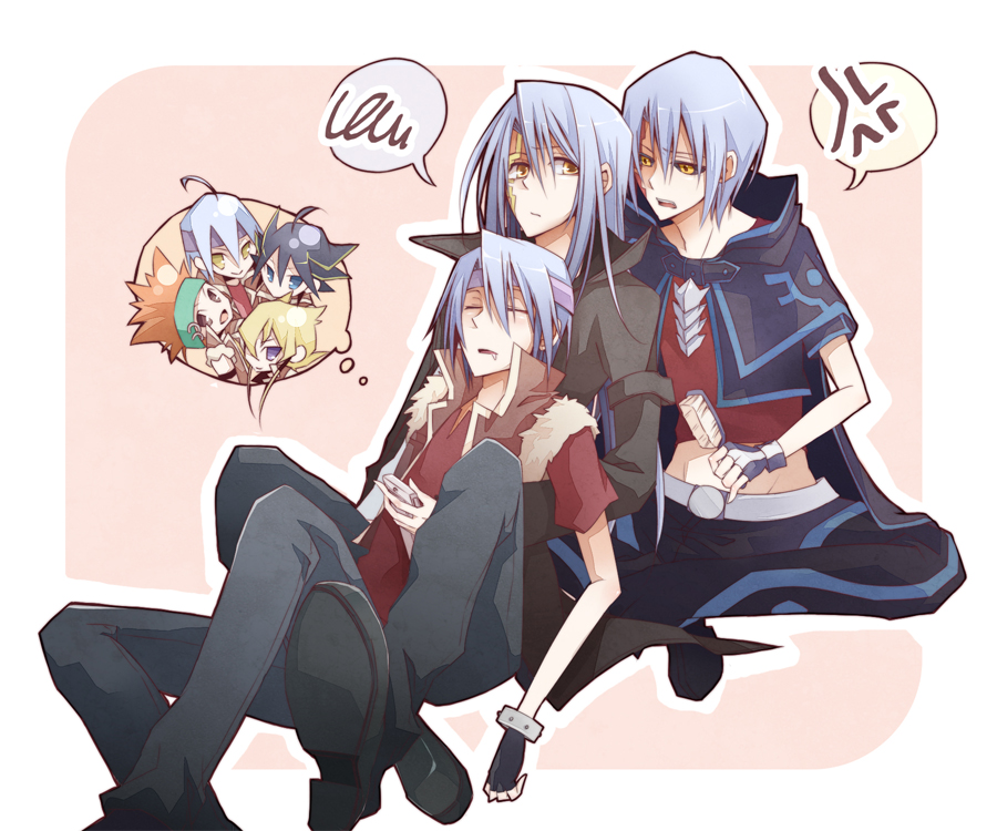 00s, 6+boys, akisaki, bad_id, bad_pixiv_id, black_sclera, blue_hair, chibi