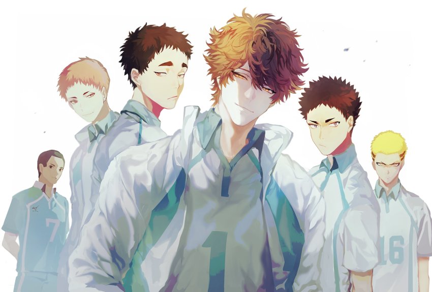 6+boys, black_hair, blonde_hair, brown_eyes, brown_hair, closed_mouth, eyebrows, frown