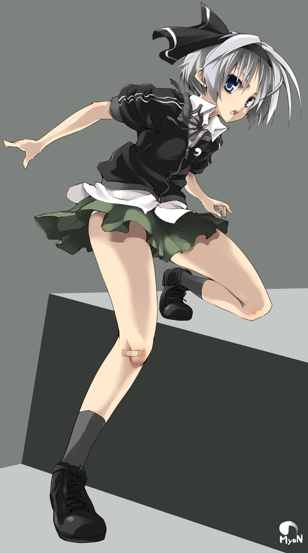 1girl, :o, alternate_costume, bandaid, bandaid_on_knee, bandaid_on_leg, blue_eyes, casual