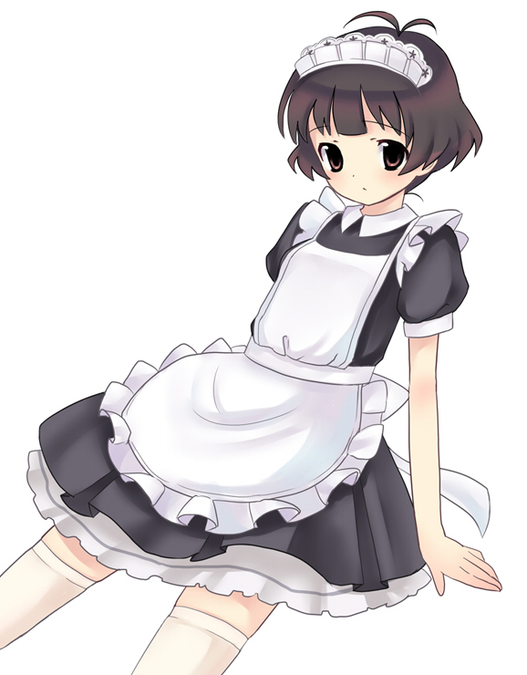 00s, 1boy, akizuki_ryo, antenna_hair, apron, bad_id, bad_pixiv_id, blush