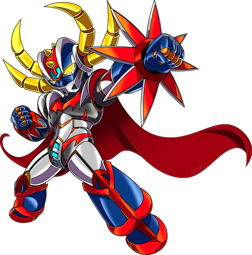 cape, chibi, clenched_hands, commission, glowing, glowing_eyes, grendizer, grendizer_giga
