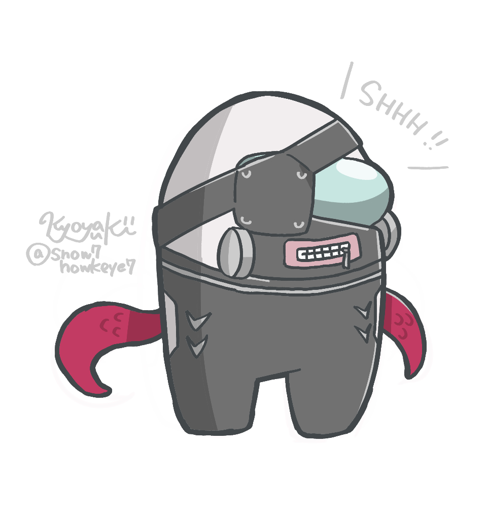 among_us, artist_name, black_bodysuit, bodysuit, cosplay, crewmate_(among_us), kagune_(tokyo_ghoul), kaneki_ken