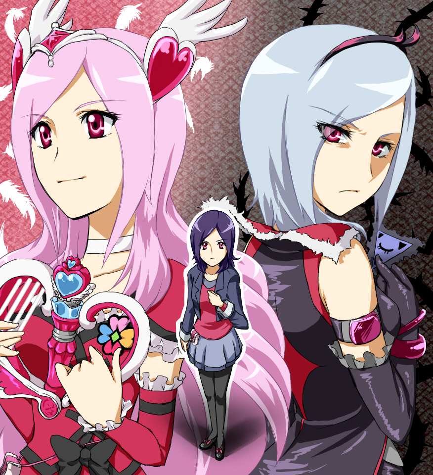 00s, 1girl, bad_id, bad_pixiv_id, bow, bracelet, choker, cure_passion