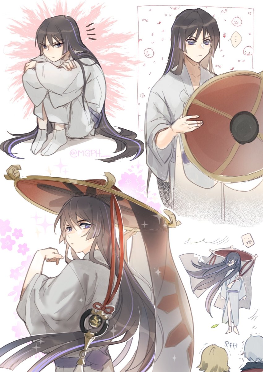 1boy, angry, aura, baby_animal, bell, bird, black_hair, blonde_hair