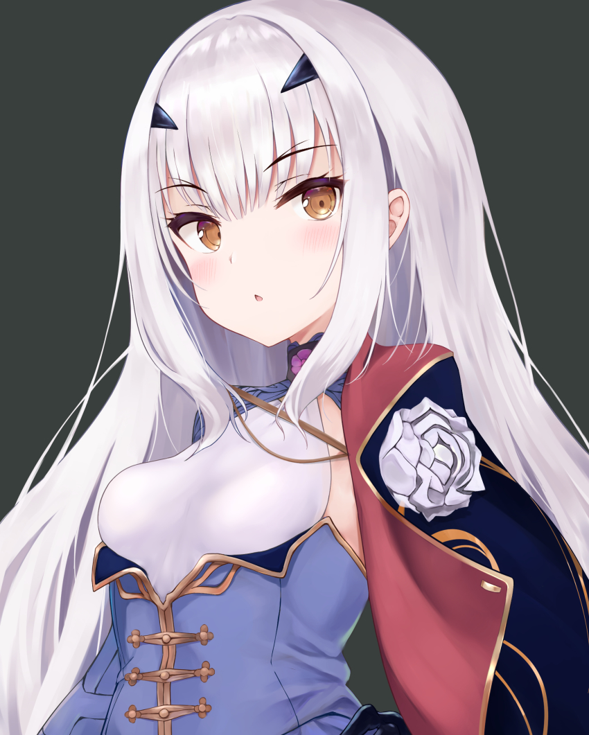 1girl, absurdres, blue_dress, breasts, brown_eyes, cape, dress, melusine_(fate)