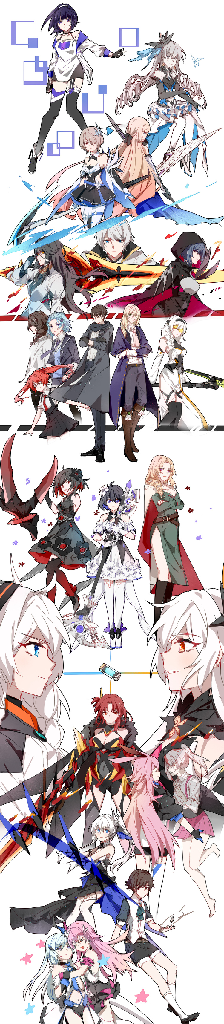 4boys, 6+girls, :d, absurdres, amber_(honkai_impact_3), animal_ears, antenna_hair, armor