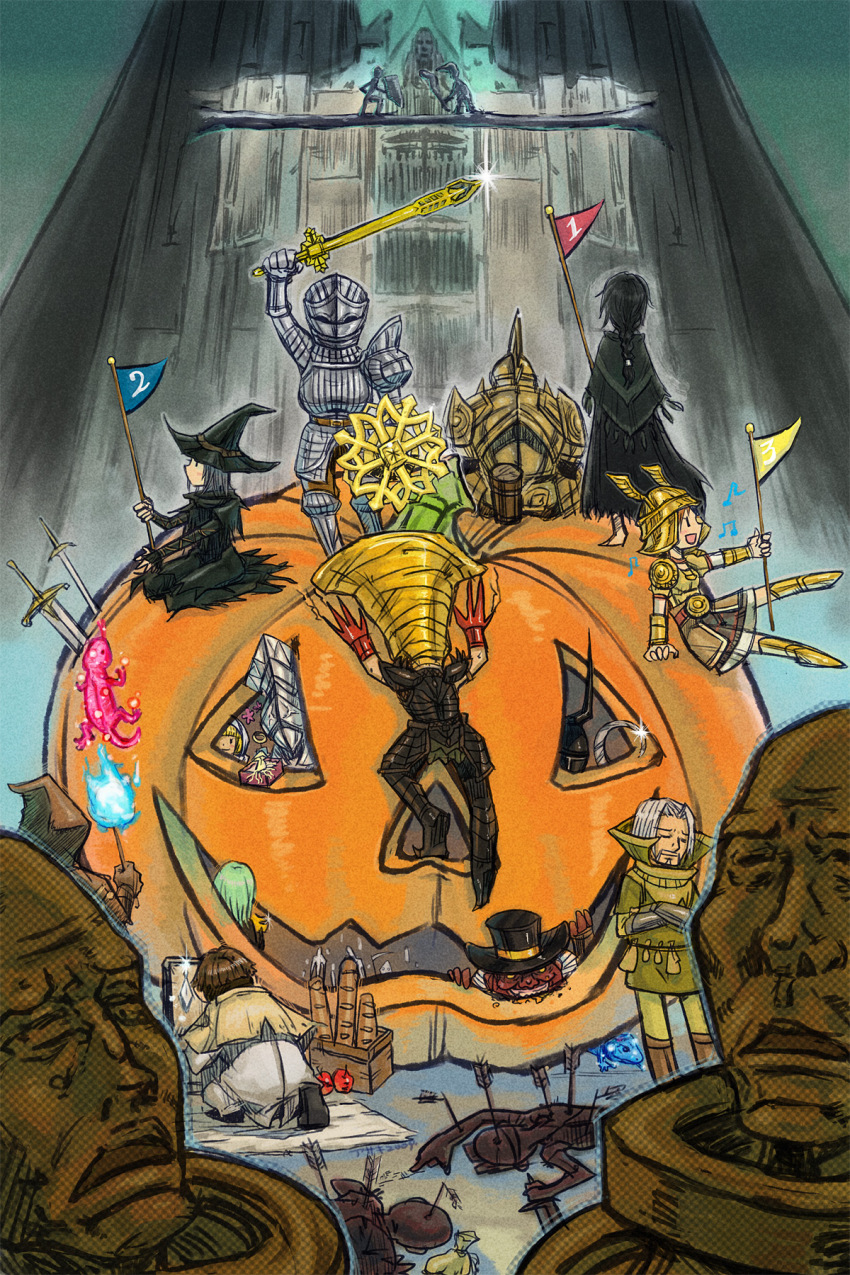 5girls, 6+boys, armor, bad_id, bad_pixiv_id, biorr_of_the_twin_fangs, crystal_lizard, demon's_souls