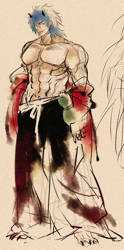 10s, blue_hair, demon, horns, male_focus, scar, toriko_(series), toriko_(toriko)