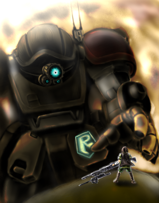 anti-materiel_rifle, cape, gun, holding, holding_gun, holding_weapon, kikou_ryouhei_mellowlink, kin-san_(sasuraiga)