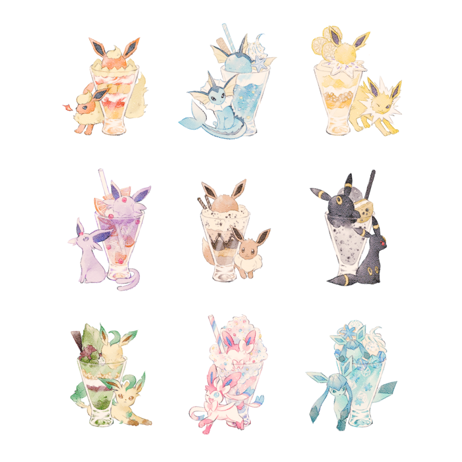 dessert, drinking_straw, eevee, espeon, evolutionary_line, fire, flareon, food