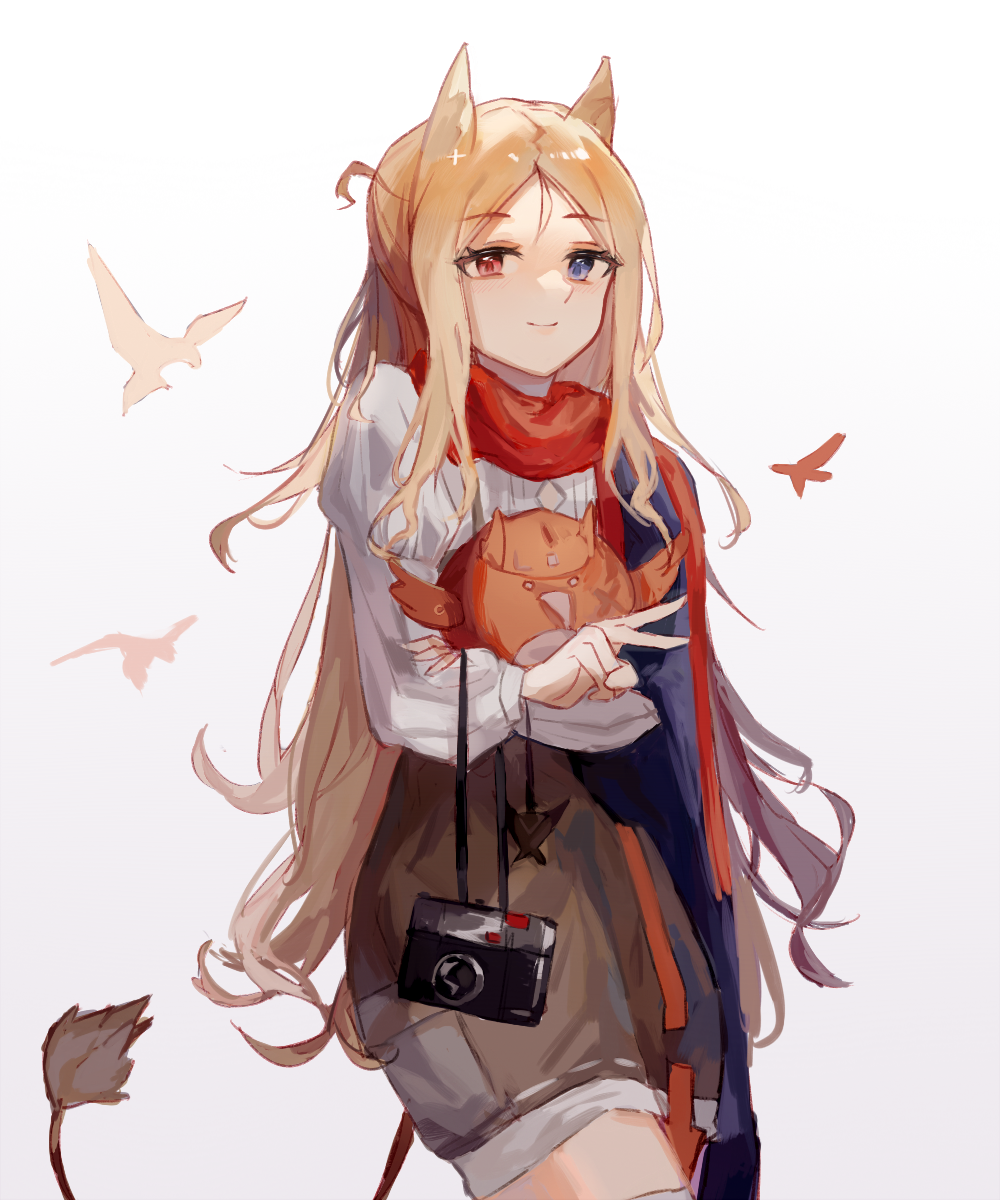 1girl, alternate_costume, animal_ears, archetto_(arknights), arknights, blonde_hair, blue_eyes, brown_skirt