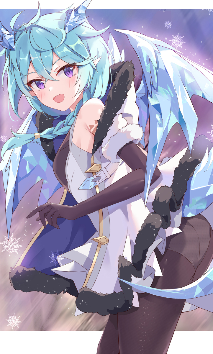 1girl, black_pantyhose, blue_hair, dragon_girl, highres, panties, panties_under_pantyhose, pantyhose