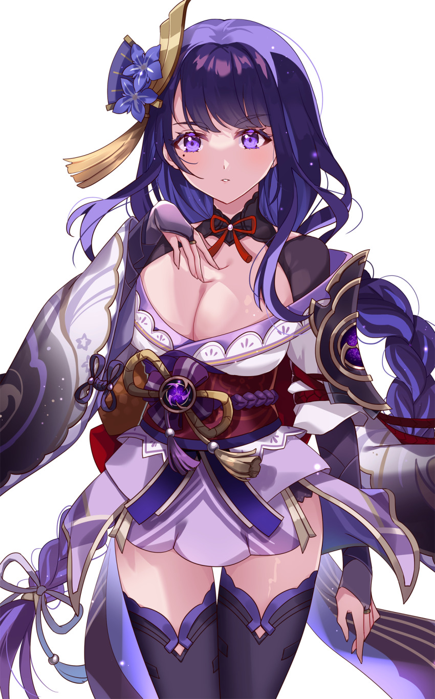 1girl, armor, blush, braid, breasts, bridal_gauntlets, cleavage, commentary_request