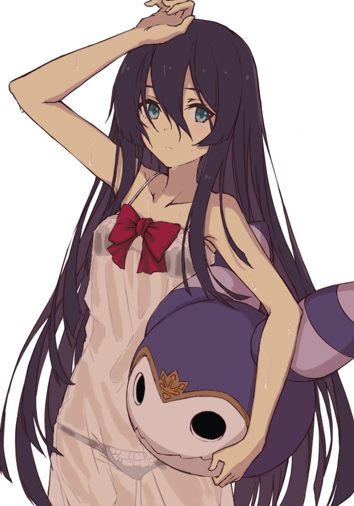 1girl, ar_tonelico, ar_tonelico_iii, arm_above_head, arm_up, black_hair, black_panties, bra