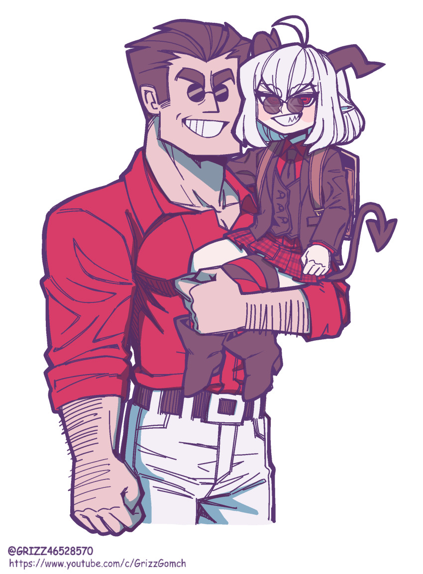 1boy, 1girl, absurdres, arm_hair, backpack, bag, belt, black_belt