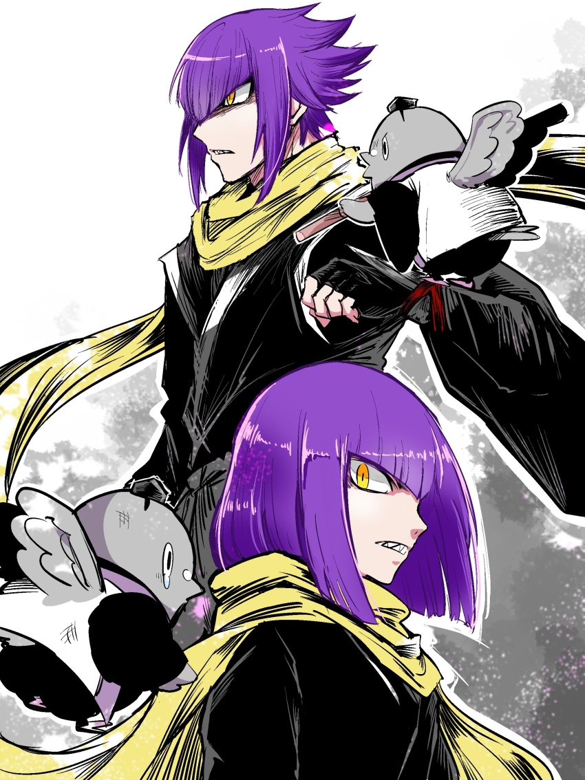 2boys, absurdres, age_progression, ayakashi_triangle, highres, karubobo, long_scarf, multiple_boys