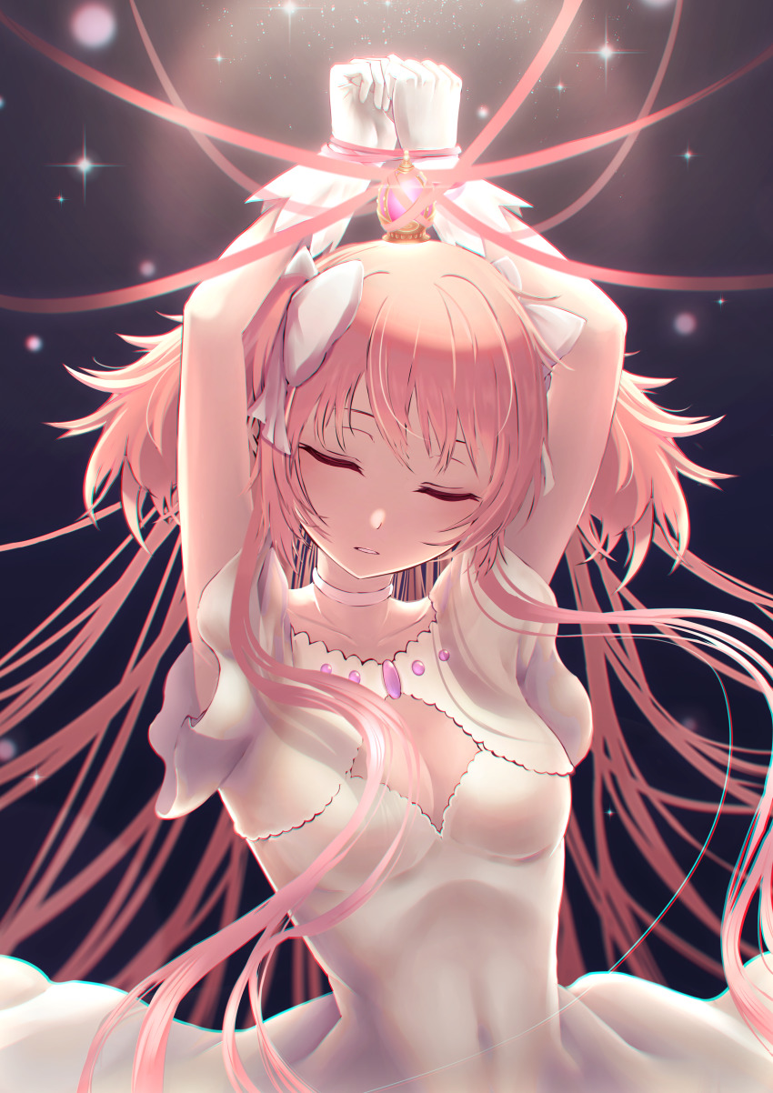 absurdres, arms_up, bdsm, bondage, bound, bound_arms, bow, breasts