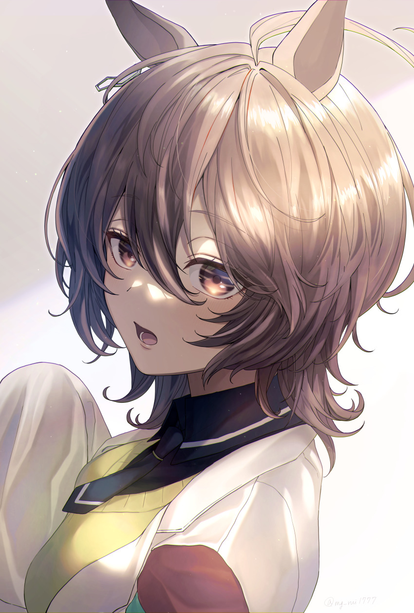 1girl, absurdres, agnes_tachyon_(tach-nology)_(umamusume), agnes_tachyon_(umamusume), ahoge, animal_ears, black_necktie, breasts