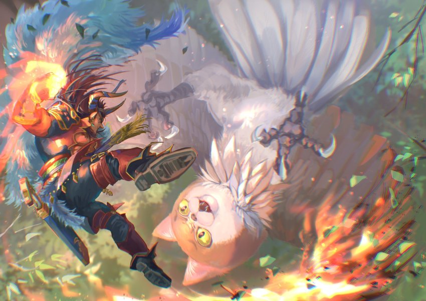 1boy, action, ao_tooooo531, draph, fighting_stance, granblue_fantasy, highres, horns
