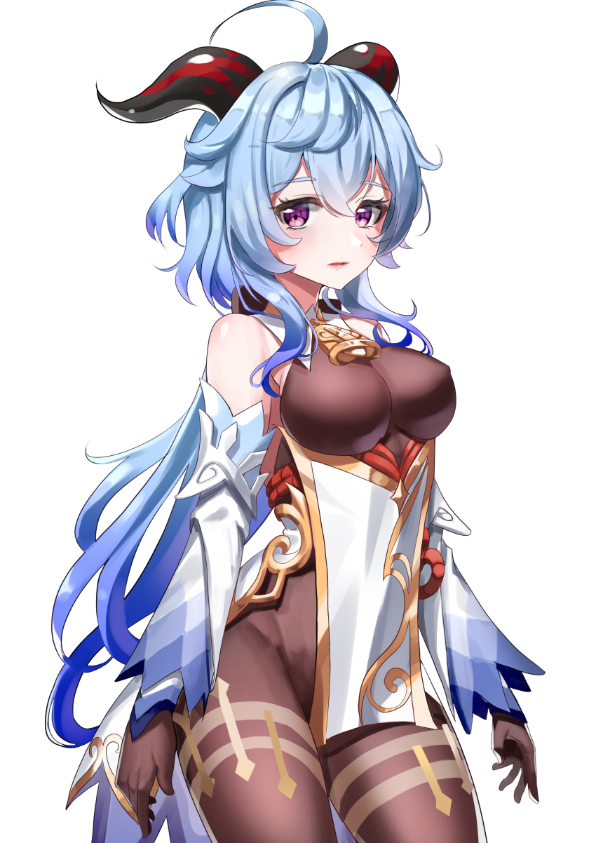 absurdres, ahoge, bare_shoulders, bell, black_gloves, black_legwear, blue_hair, bodystocking