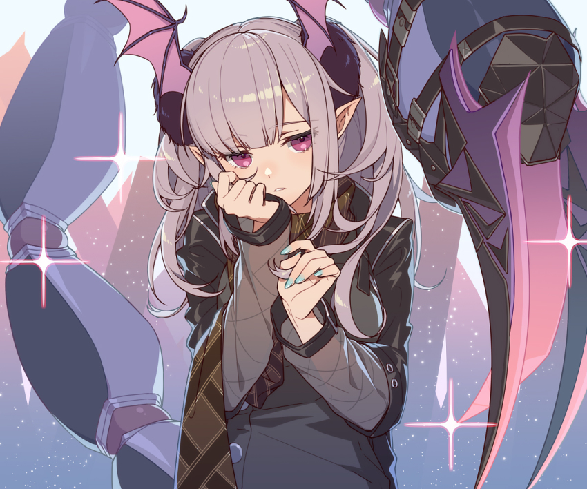 1girl, aqua_nails, arknights, brown_scarf, cai_mu_you, chinese_commentary, commentary_request, head_wings