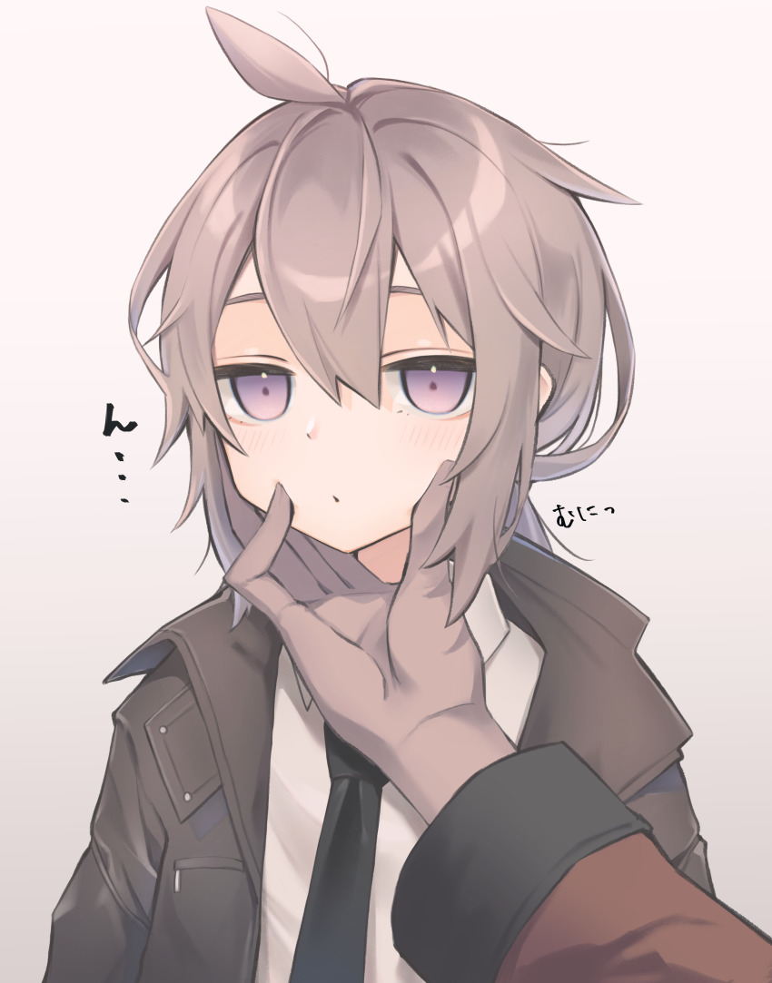 1girl, absurdres, black_necktie, blouse, blush, brown_jacket, commander_(girls'_frontline), girls'_frontline